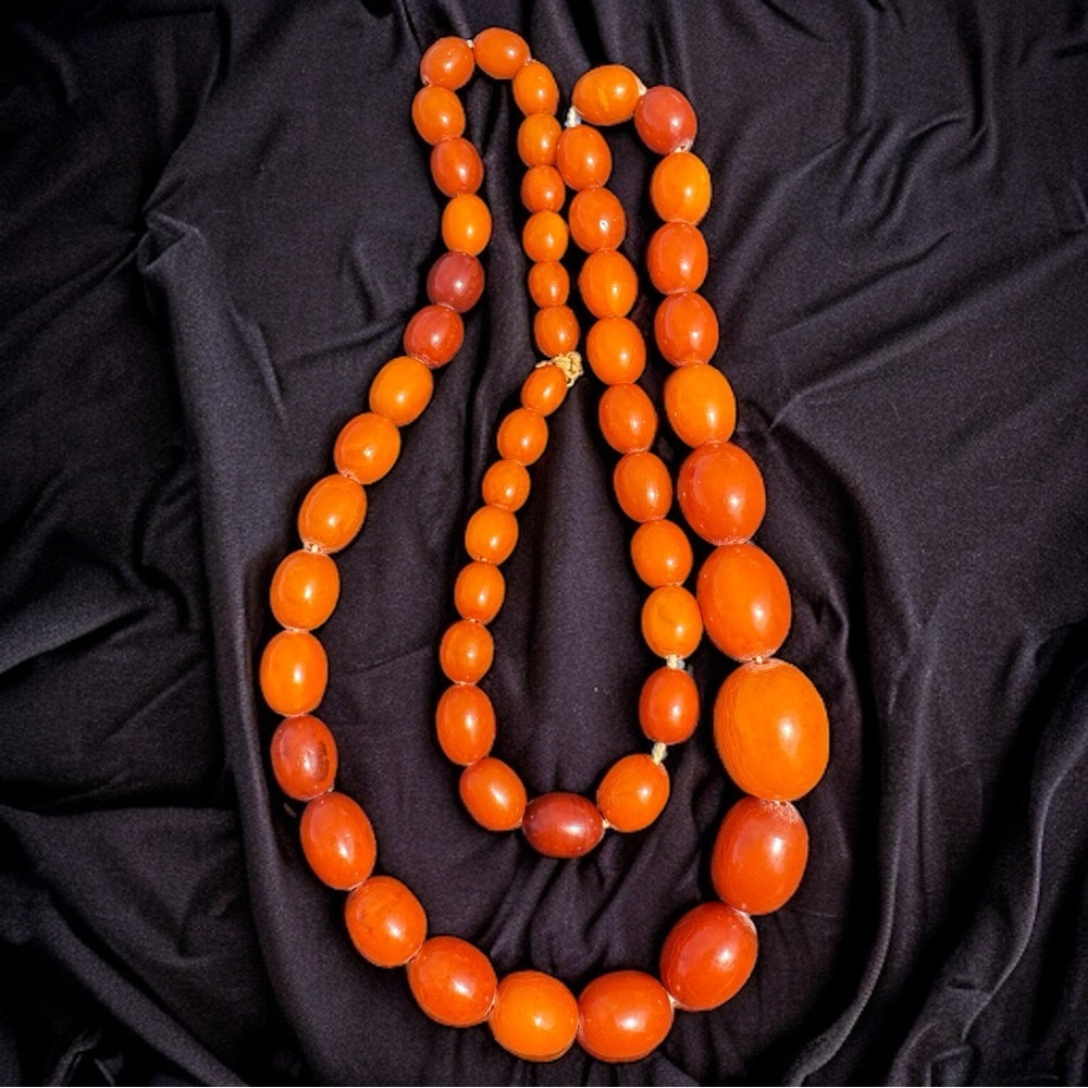 Antique Butterscotch Egg Yolk Baltic Amber Beaded Necklace